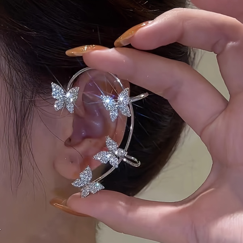 Butterfly Ear Clips for Women Hypoallergenic Copper Synthetic Zirconia